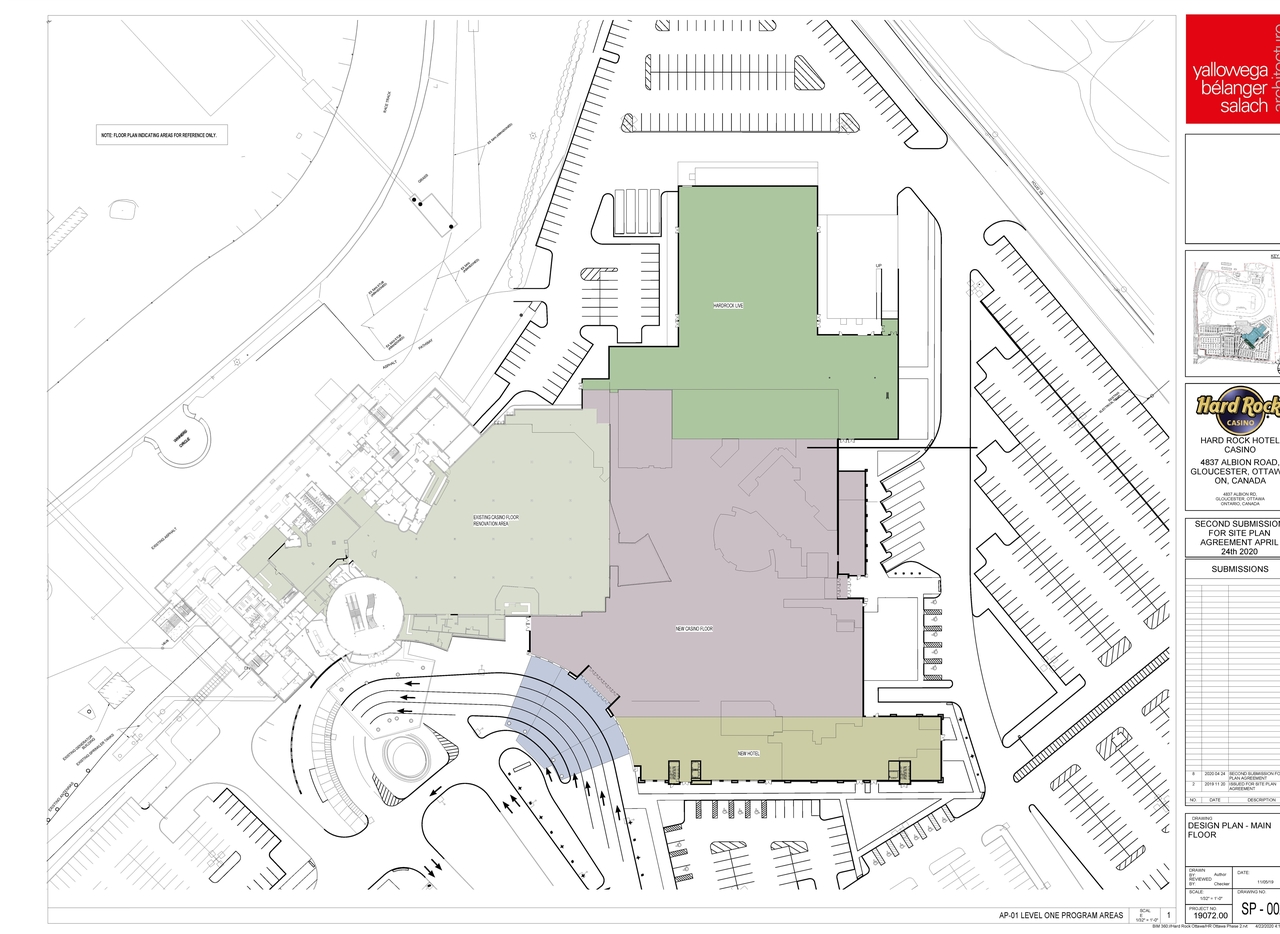 Construction site plan for project from page 9 of the file '2020-04-28 - Site Plans, Main Floor Plan, Elevations, Shuttle Bus Route Plan - D07-12-19-0191'