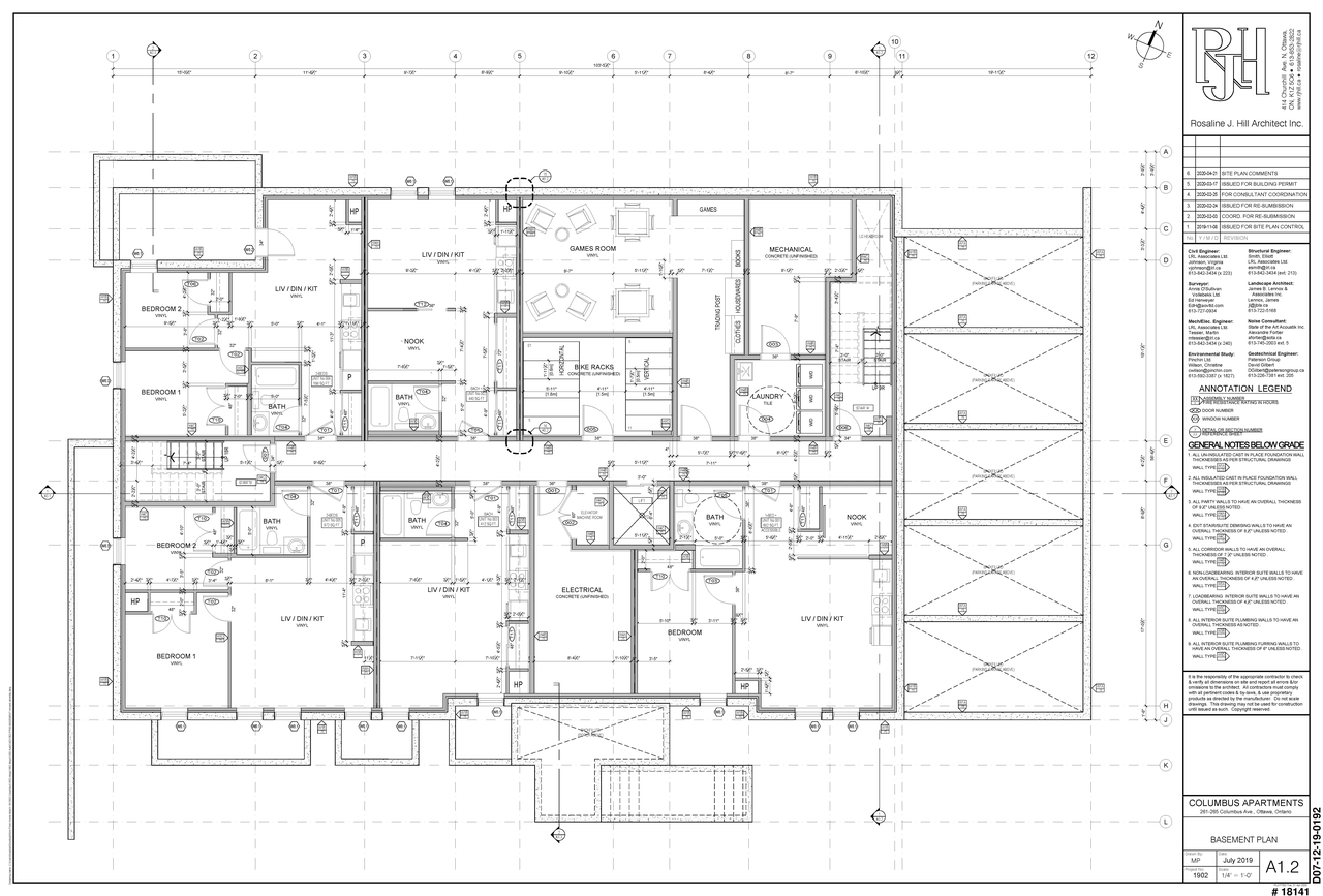 Construction site plan for project from page 1 of the file '2020-06-11 - Basement Floor Plan - D07-12-19-0192'