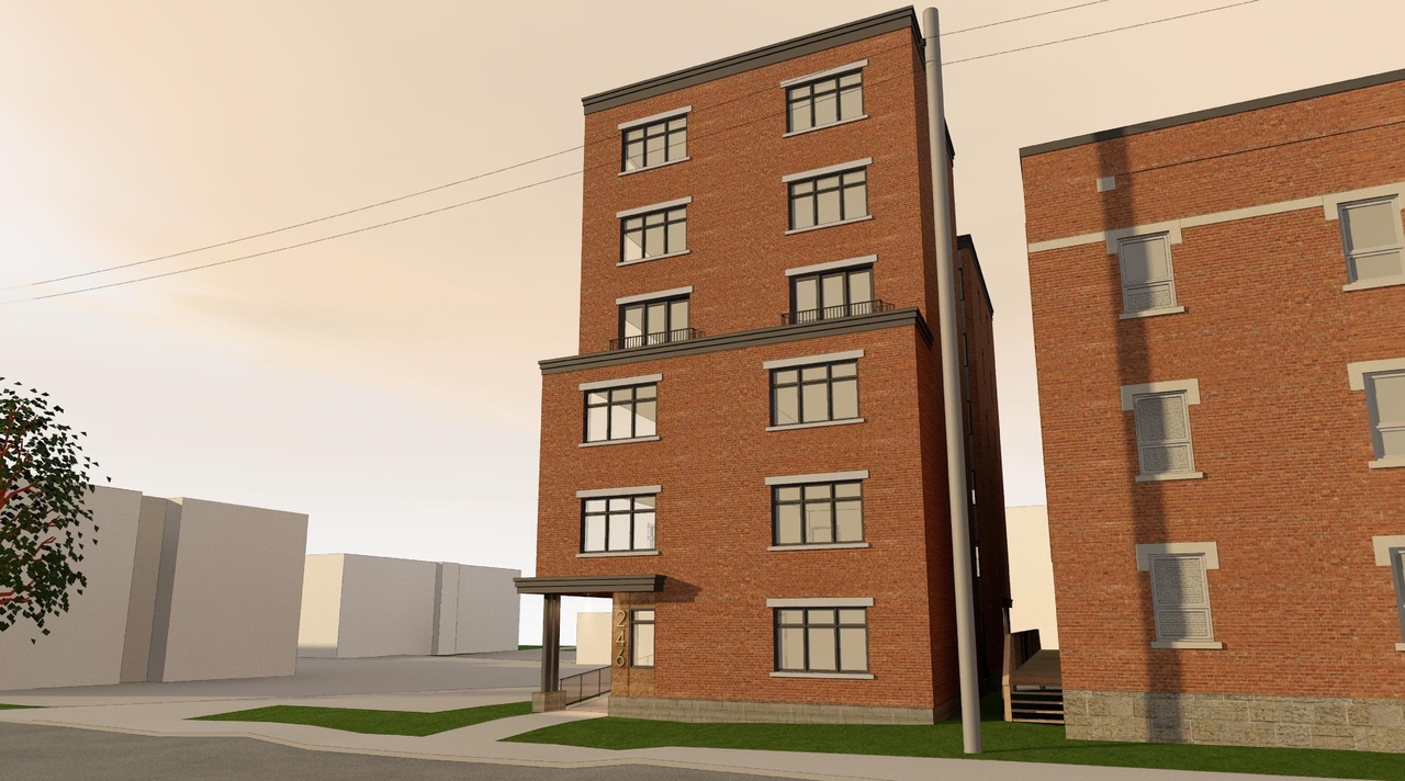 Rendering of building from page 2 of the file '2020-04-22 - REVISED Renderings - D07-12-19-0196'