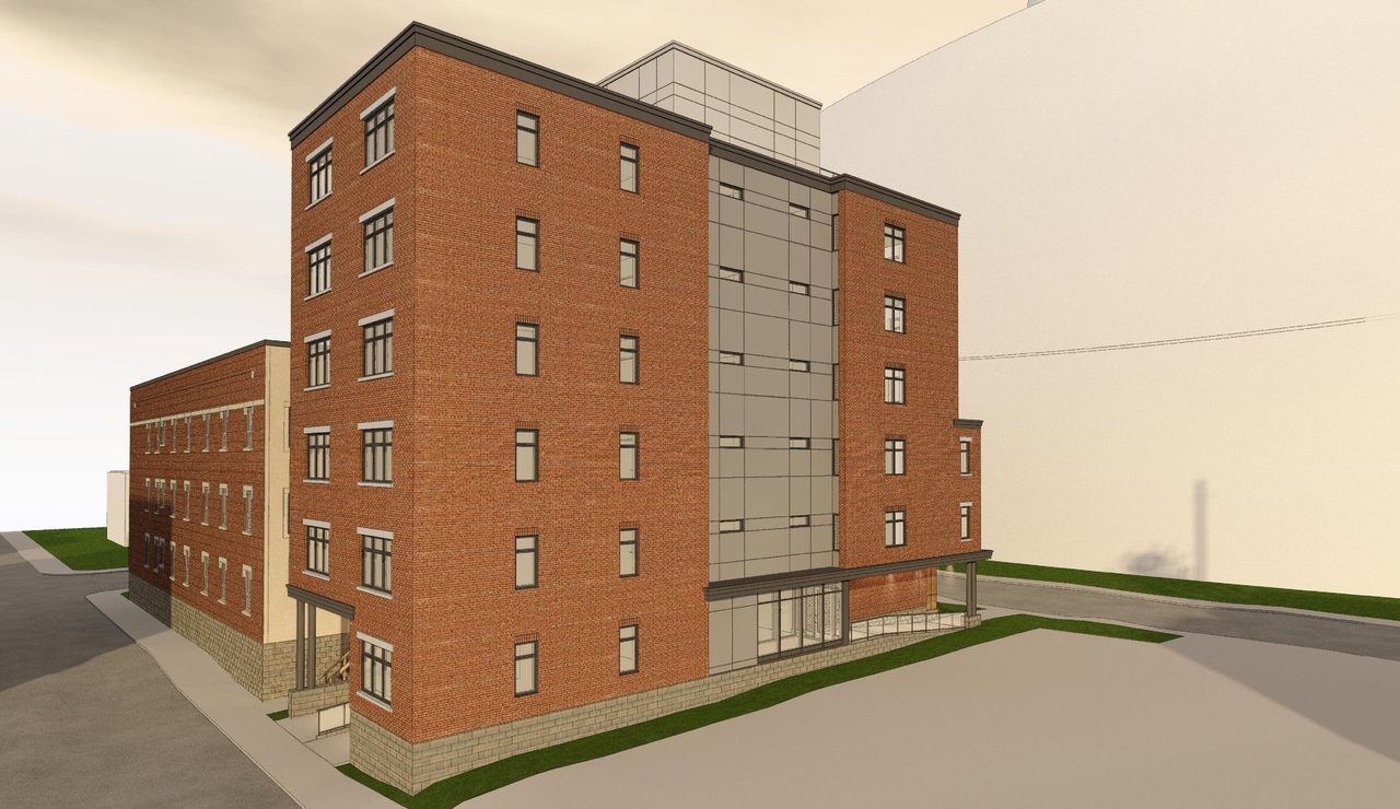 Rendering of building from page 4 of the file '2020-04-22 - REVISED Renderings - D07-12-19-0196'