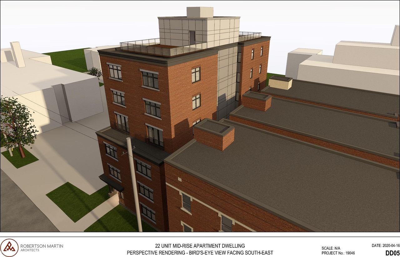 Rendering of building from page 5 of the file '2020-04-22 - REVISED Renderings - D07-12-19-0196'