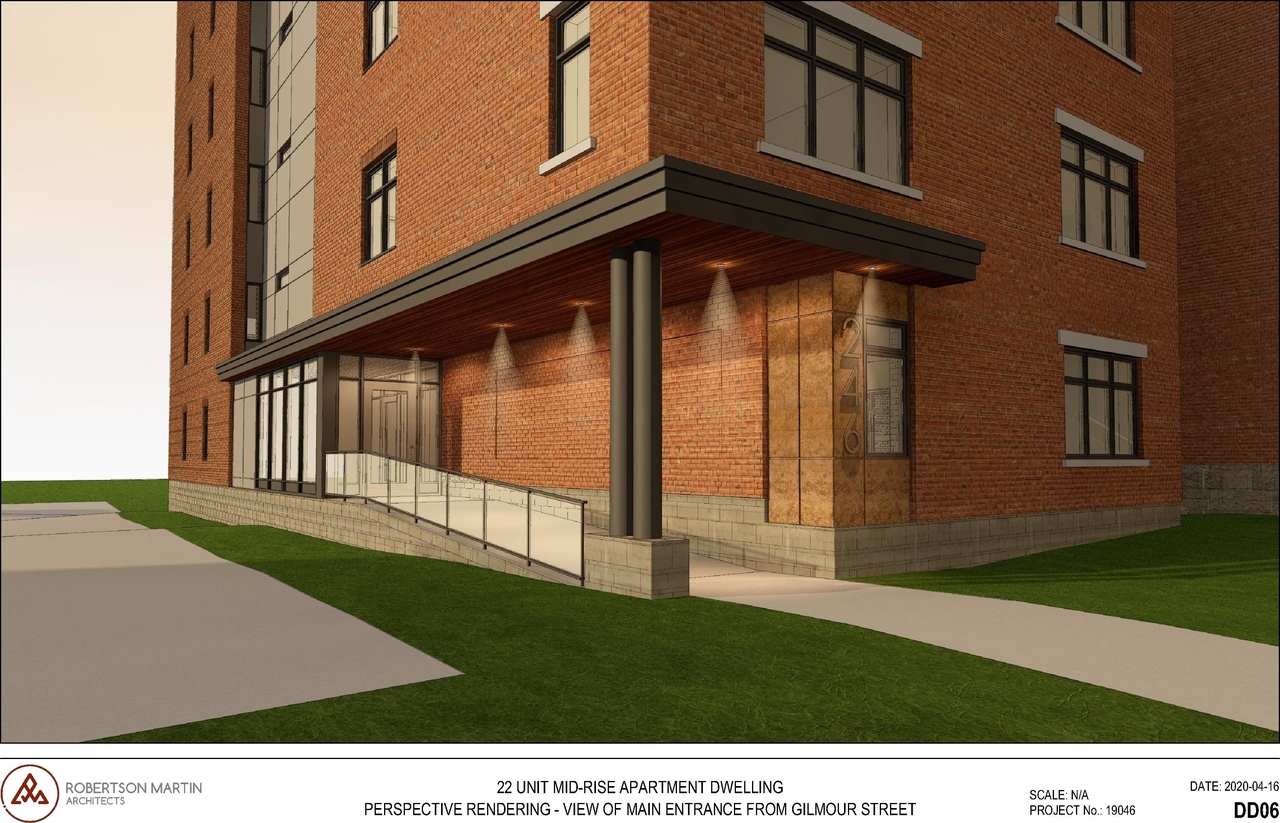 Rendering of building from page 6 of the file '2020-04-22 - REVISED Renderings - D07-12-19-0196'