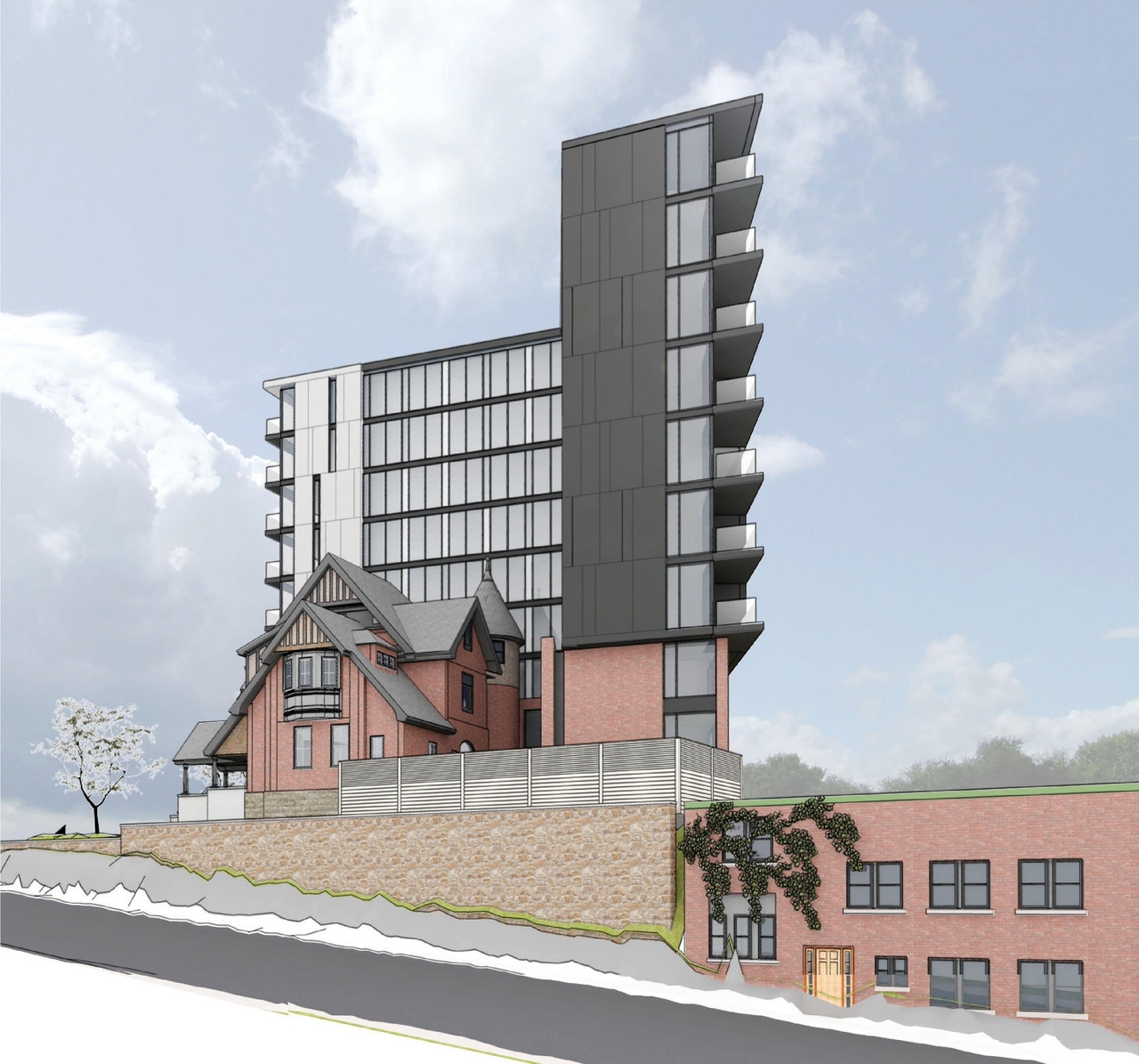 Rendering of building from page 2 of the file '2020-12-23 - 3rd Sub. - Renderings - D07-12-19-0207'