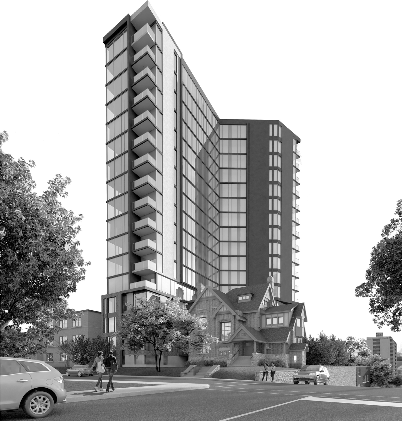 Rendering of building from page 1 of the file '2020-01-15 - Floor Plans and Elevations - D07-12-19-0207'