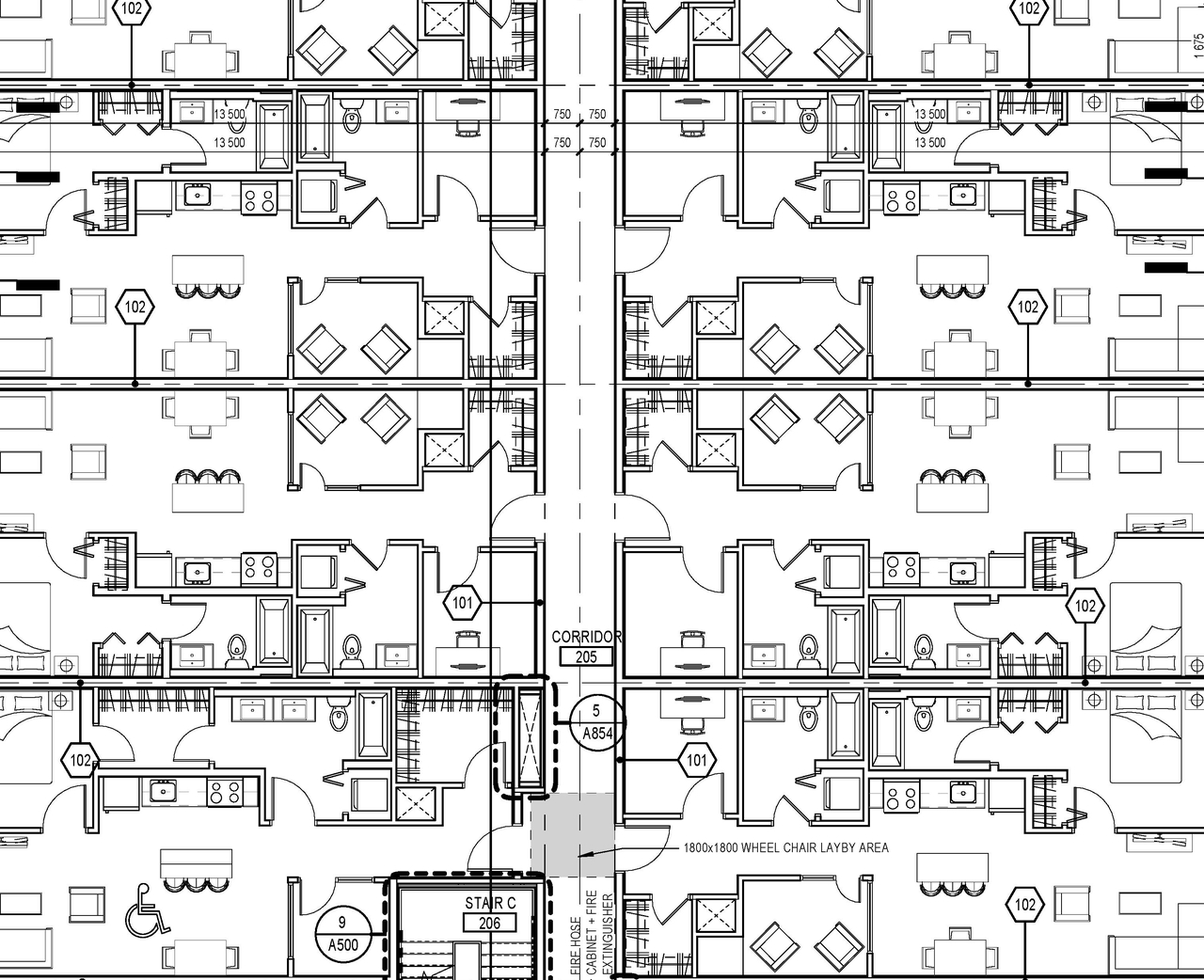 Construction site plan for project from page 1 of the file '2021-10-12 - Second Floor Plan Building B - D07-12-19-0212'