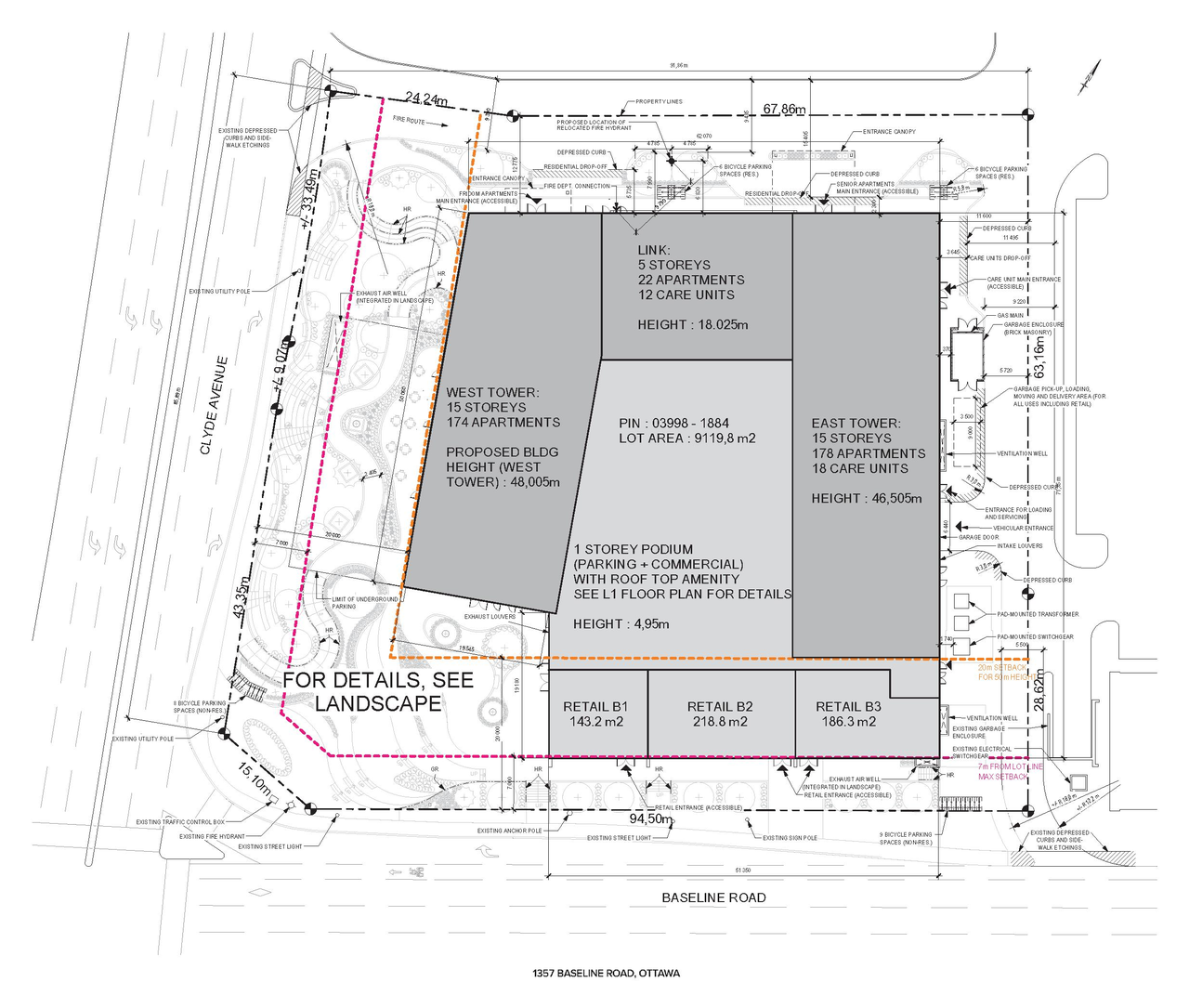 Construction site plan for project from page 27 of the file '1357 Baseline, Formal UDRP Sub'