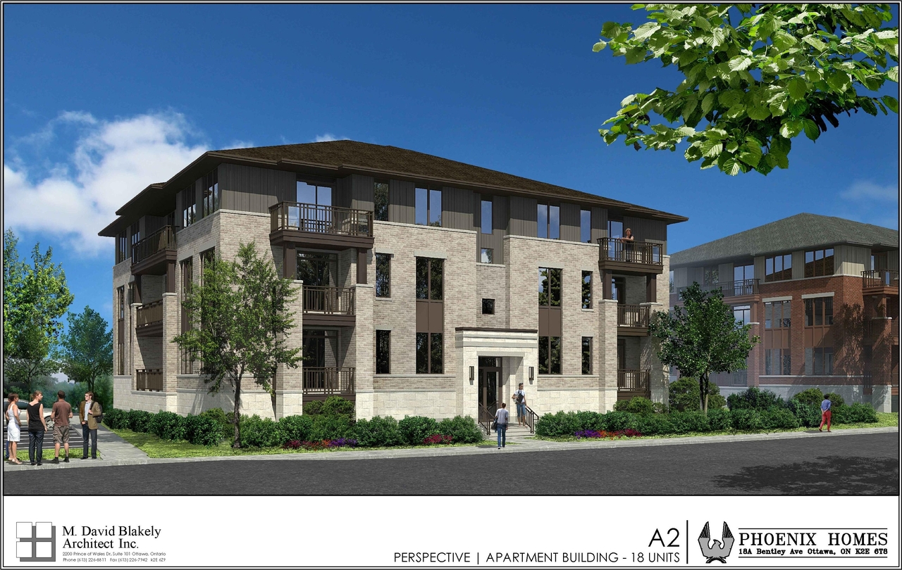 Rendering of building from page 1 of the file '2020-04-28 - 18 Unit Apt Renderings - D07-12-20-0037'