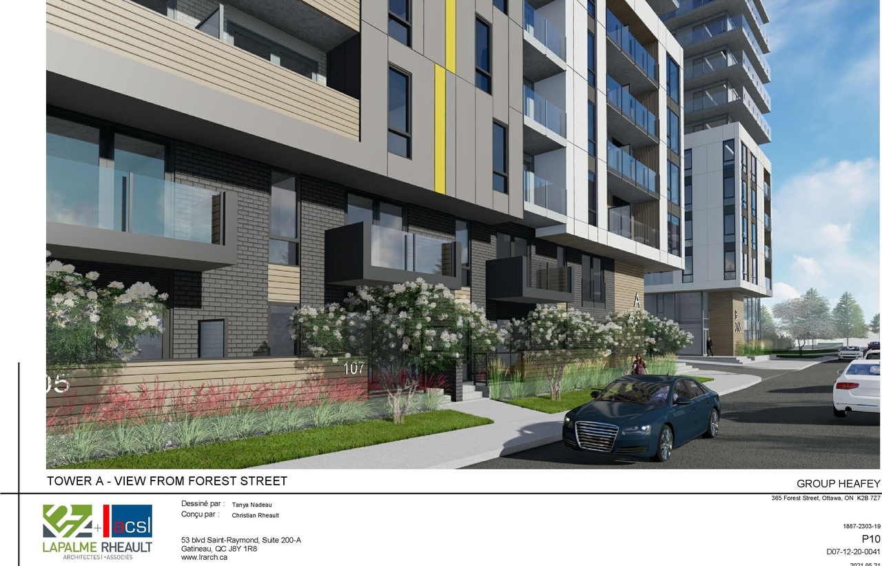 Rendering of building from page 38 of the file '2021-06-23 - Floor Plans and Elevations (2021-05-21)- D07-12-20-0041'