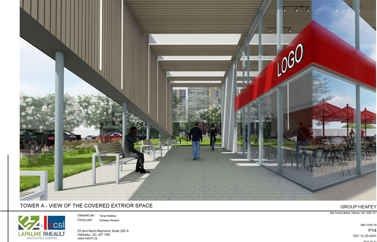 Rendering of building from page 42 of the file '2021-06-23 - Floor Plans and Elevations (2021-05-21)- D07-12-20-0041'