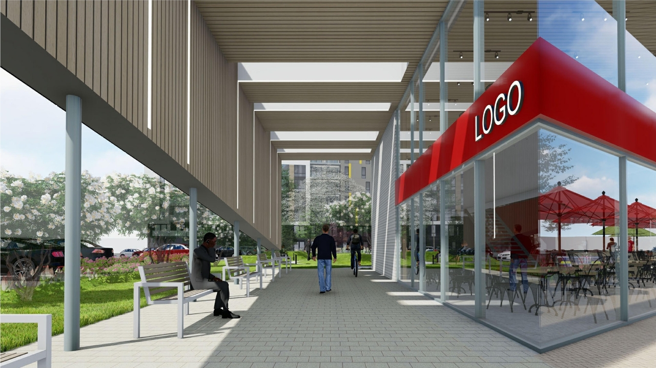 Rendering of building from page 42 of the file '2021-06-23 - Floor Plans and Elevations (2021-05-21)- D07-12-20-0041'