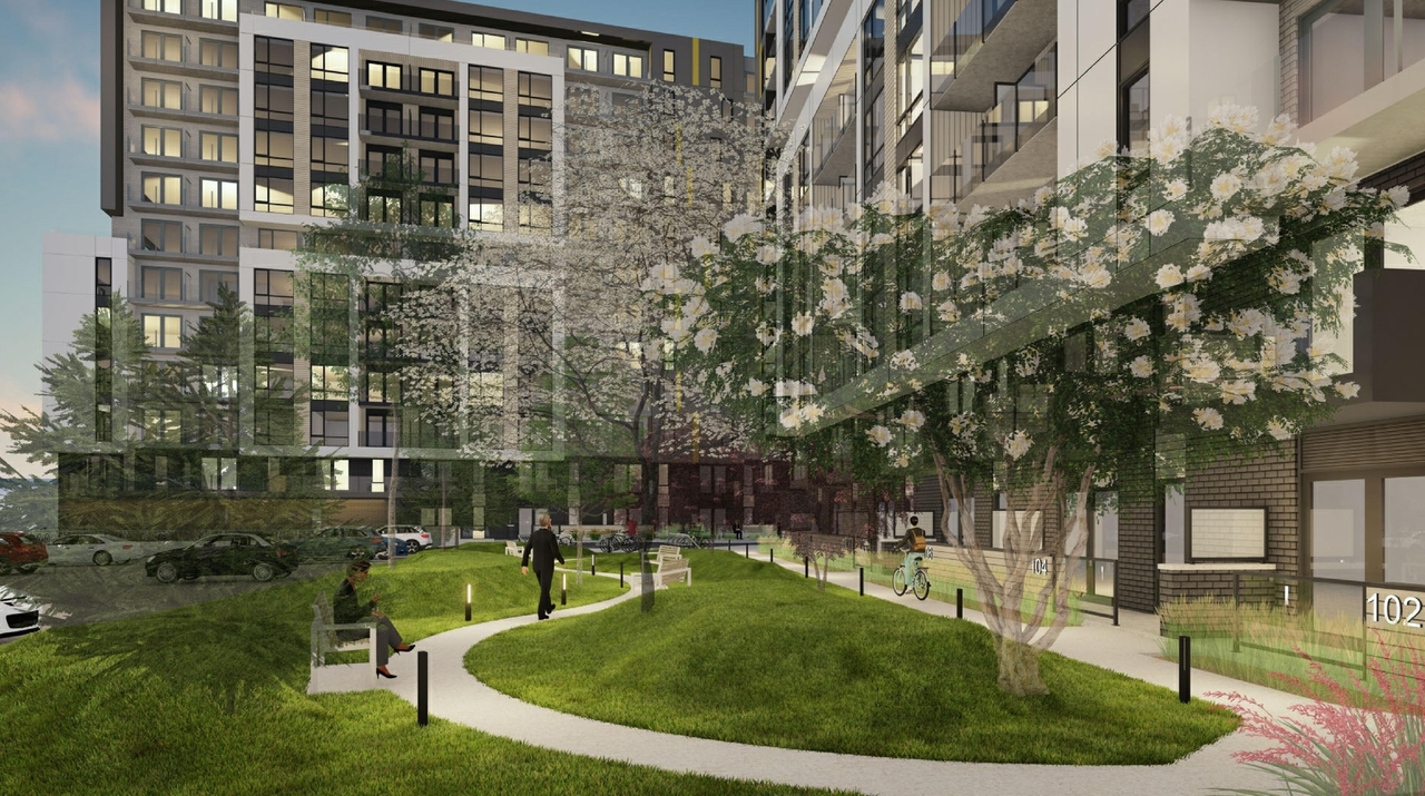 Rendering of building from page 44 of the file '2021-06-23 - Floor Plans and Elevations (2021-05-21)- D07-12-20-0041'