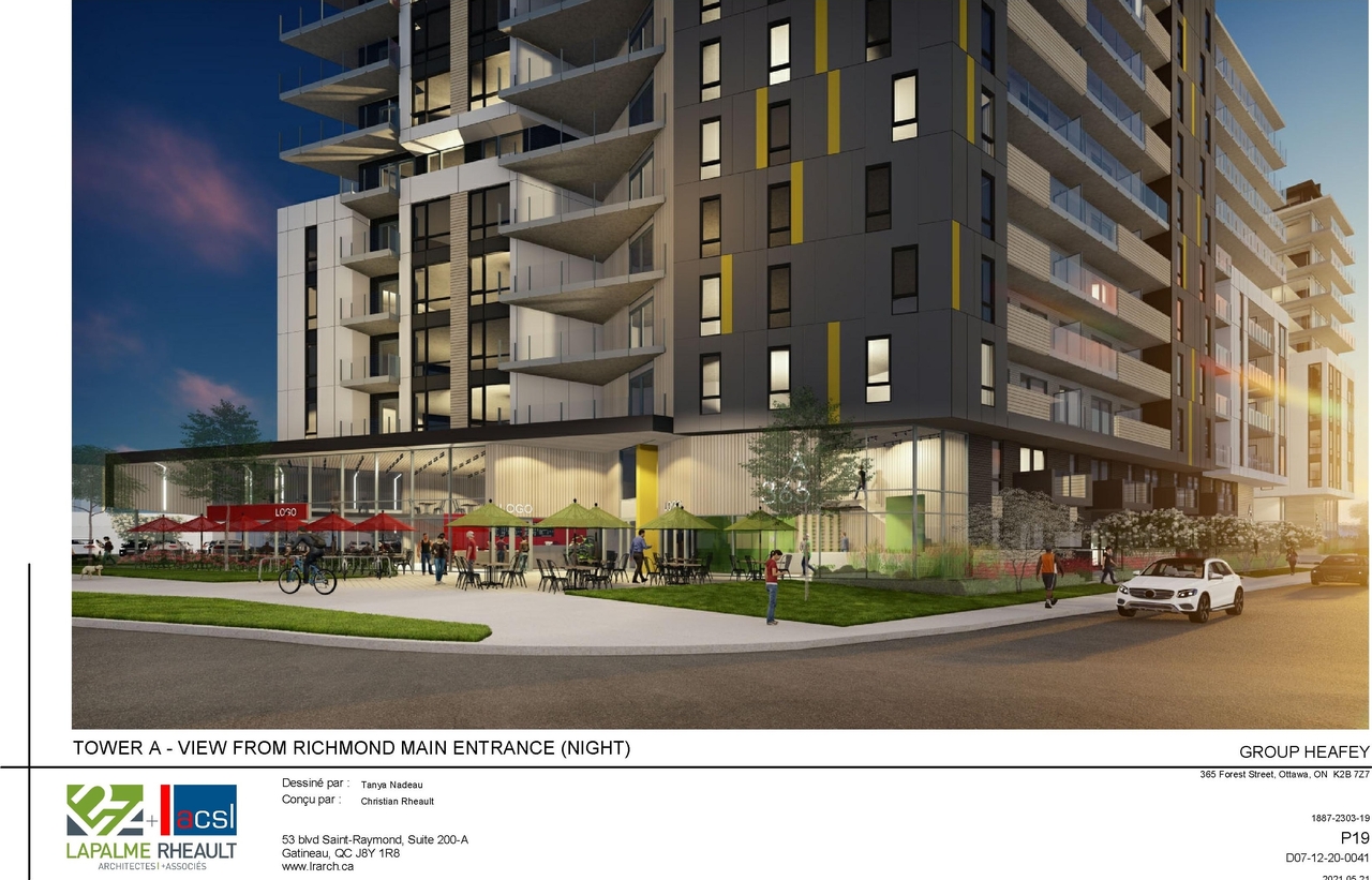 Rendering of building from page 47 of the file '2021-06-23 - Floor Plans and Elevations (2021-05-21)- D07-12-20-0041'