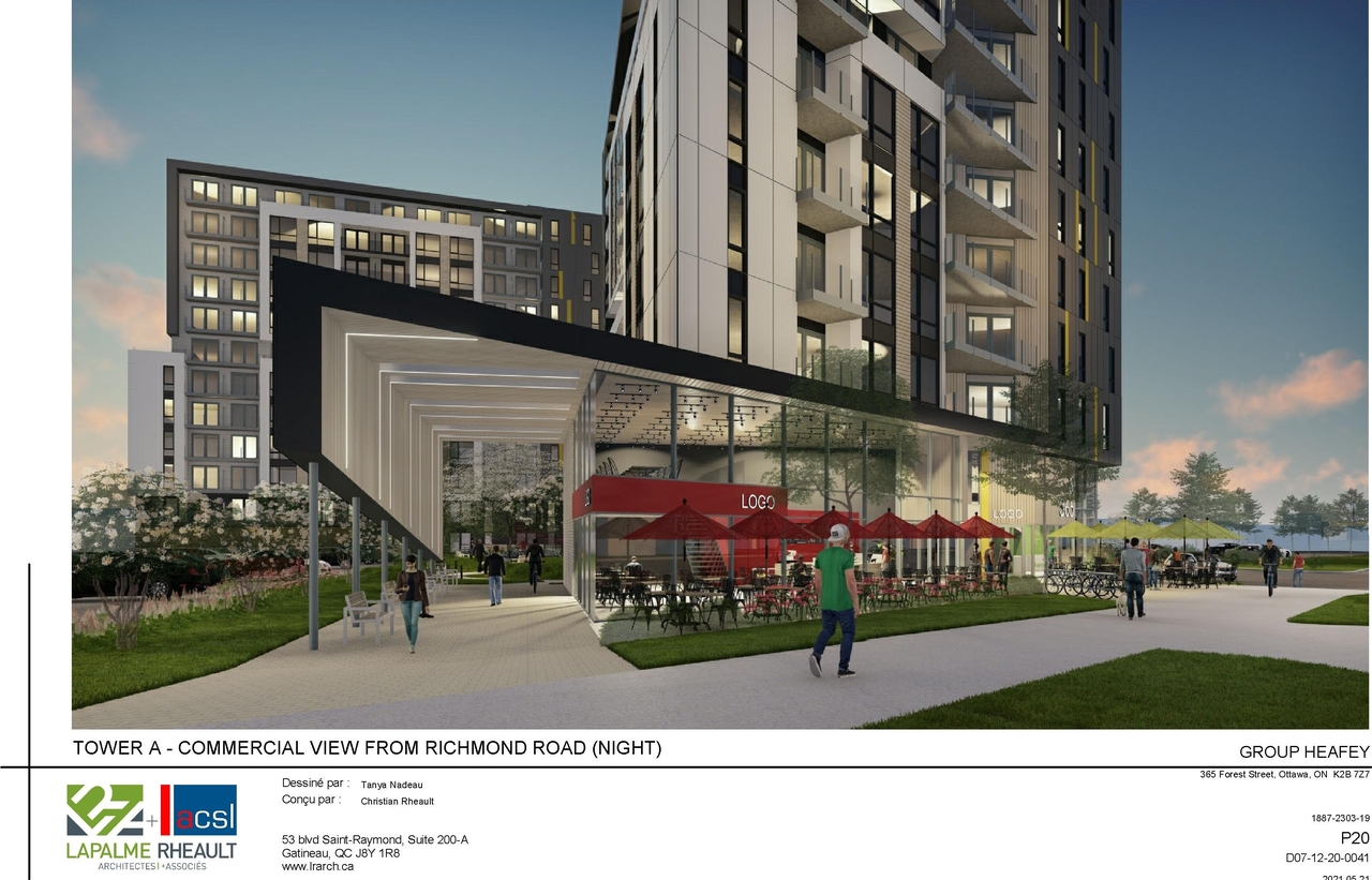 Rendering of building from page 48 of the file '2021-06-23 - Floor Plans and Elevations (2021-05-21)- D07-12-20-0041'