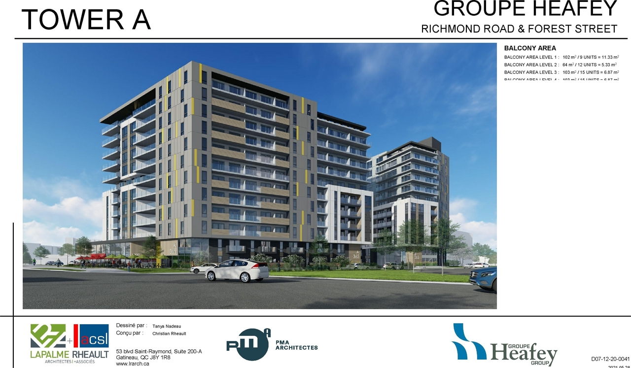 Rendering of building from page 17 of the file '2021-06-23 - Floor Plans and Elevations (2021-05-28) - D07-12-20-0041'