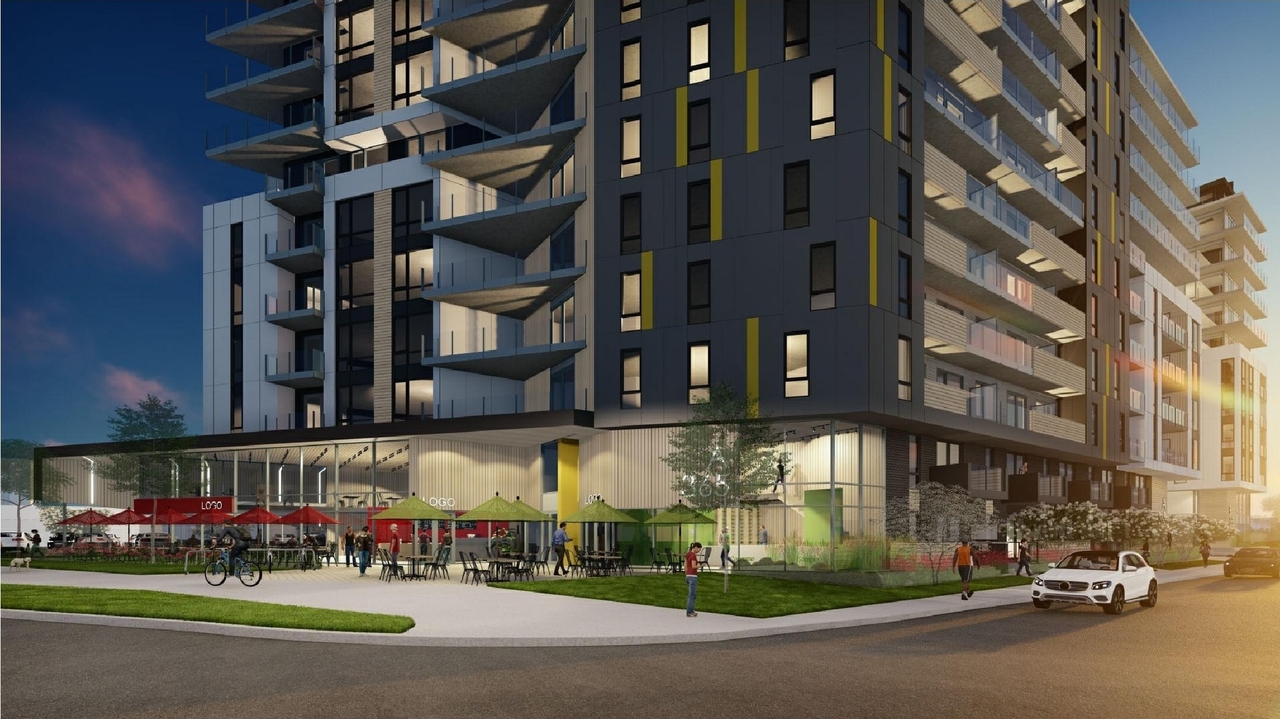 Rendering of building from page 6 of the file '2021-06-23 - Floor Plans and Elevations (2021-05-28) - D07-12-20-0041'