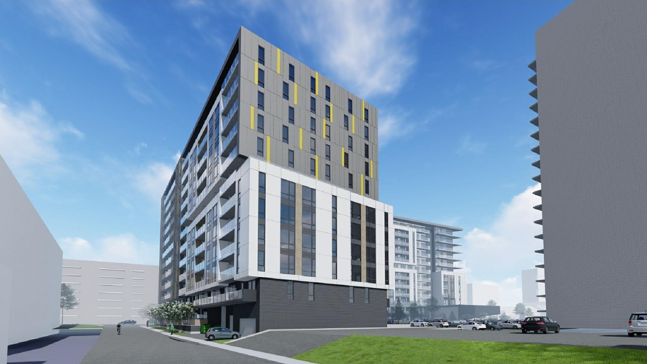 Rendering of building from page 8 of the file '2021-06-23 - Floor Plans and Elevations (2021-05-28) - D07-12-20-0041'