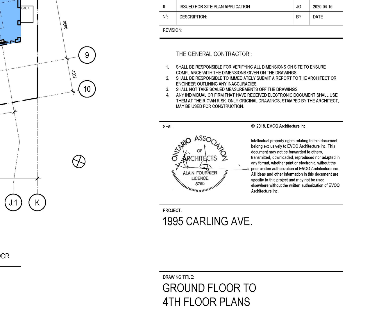 Construction site plan for project from page 4 of the file '2020-04-22 - Site Plan, Elevations and Floor Plans - D07-12-20-0044'