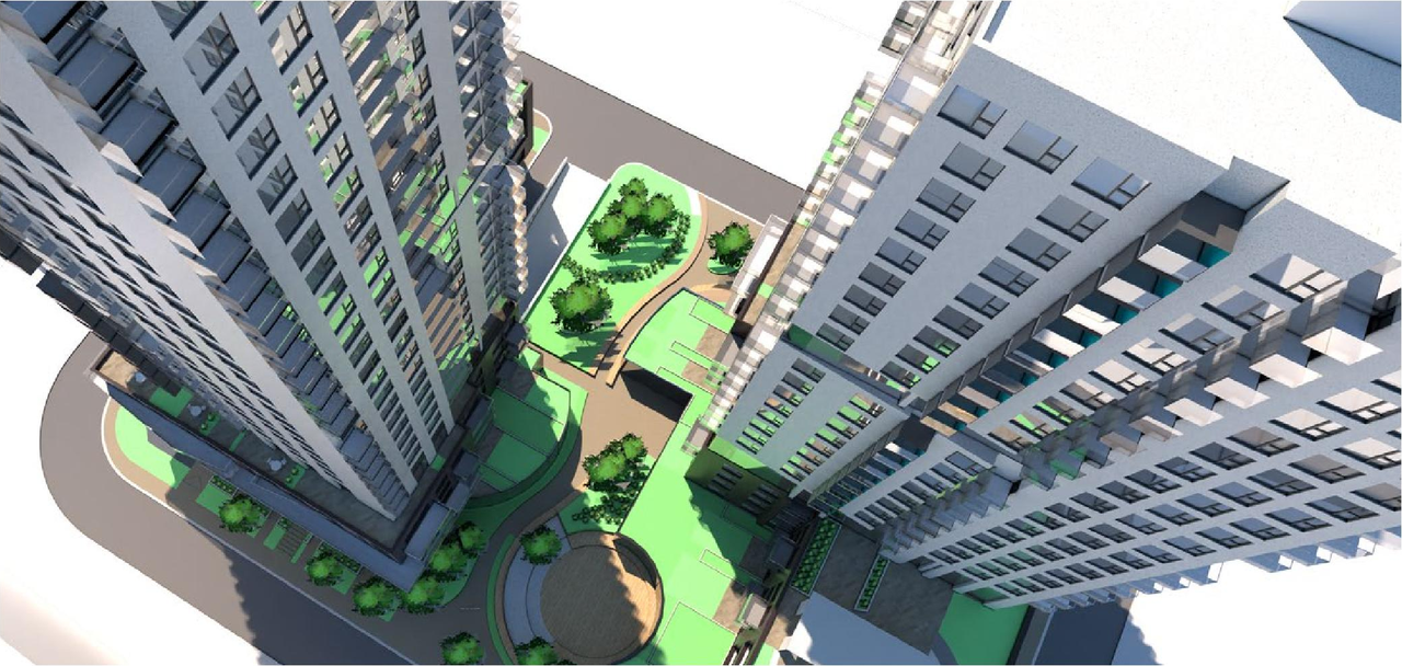 Rendering of building from page 28 of the file '2020-06-04 - Design Brief - D07-12-20-0074'