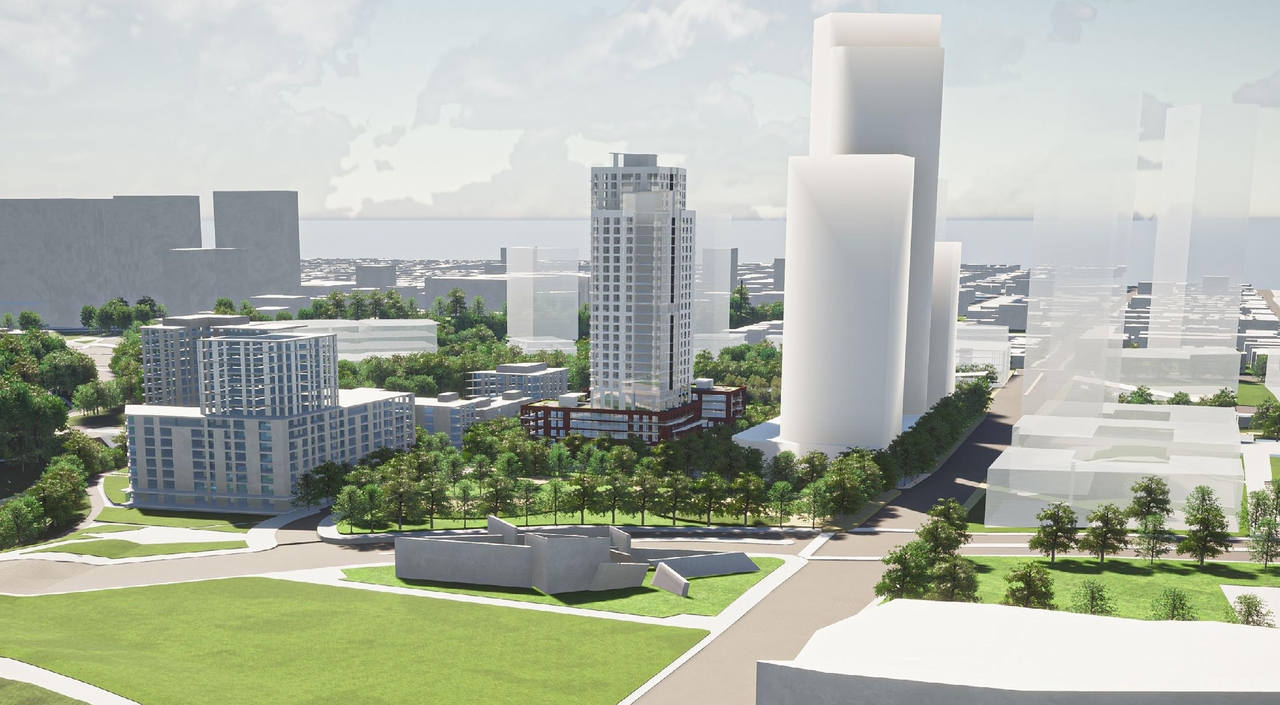 Rendering of building from page 35 of the file '2020-06-04 - Design Brief - D07-12-20-0074'