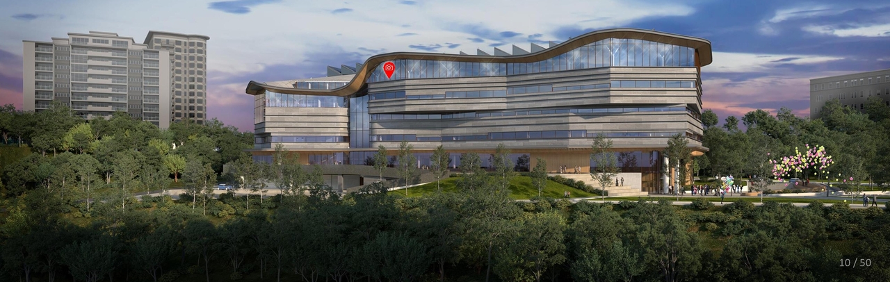 Rendering of building from page 10 of the file '2020-08-05 - Joint Design Review Panel - August 5 - Design Brief FR - D07-12-20-0077'