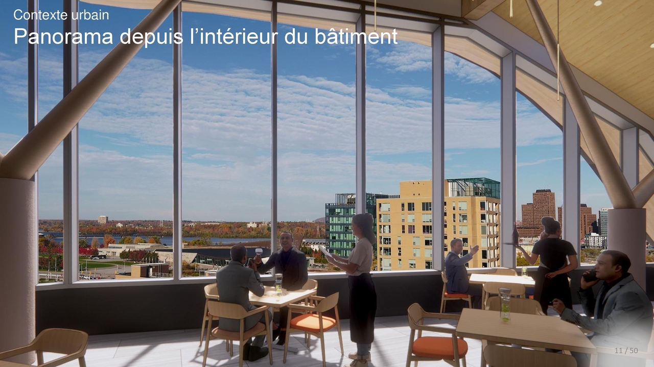 Rendering of building from page 11 of the file '2020-08-05 - Joint Design Review Panel - August 5 - Design Brief FR - D07-12-20-0077'