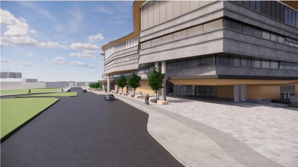 Rendering of building from page 16 of the file '2020-08-05 - Joint Design Review Panel - August 5 - Design Brief FR - D07-12-20-0077'