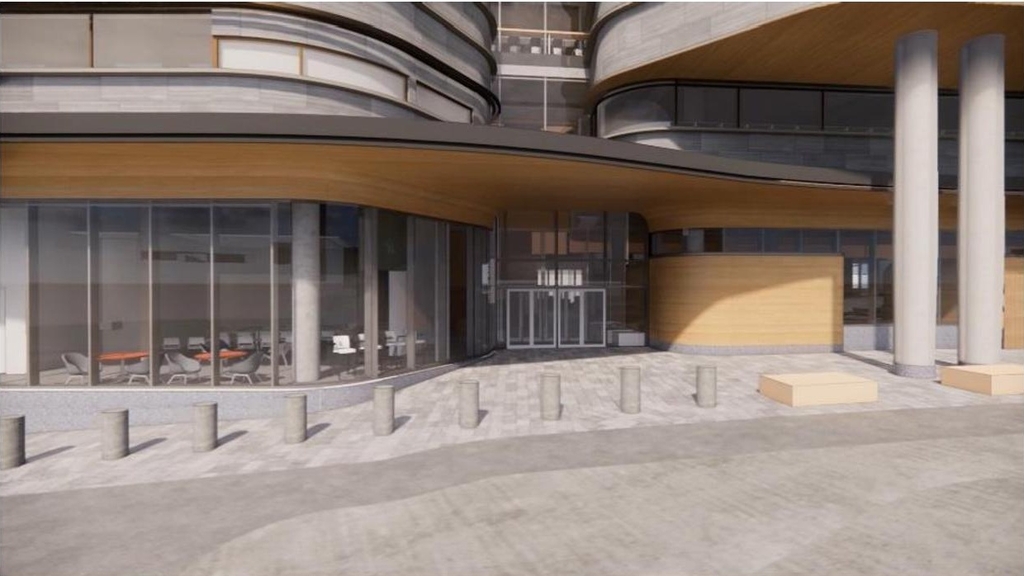 Rendering of building from page 16 of the file '2020-08-05 - Joint Design Review Panel - August 5 - Design Brief FR - D07-12-20-0077'