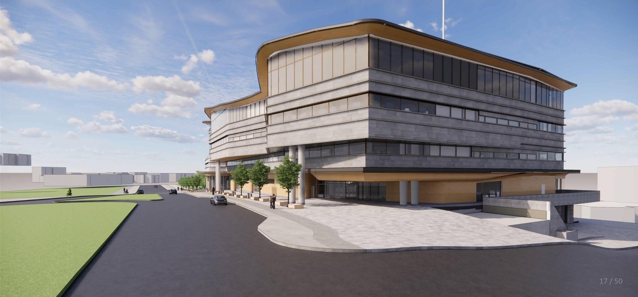 Rendering of building from page 17 of the file '2020-08-05 - Joint Design Review Panel - August 5 - Design Brief FR - D07-12-20-0077'