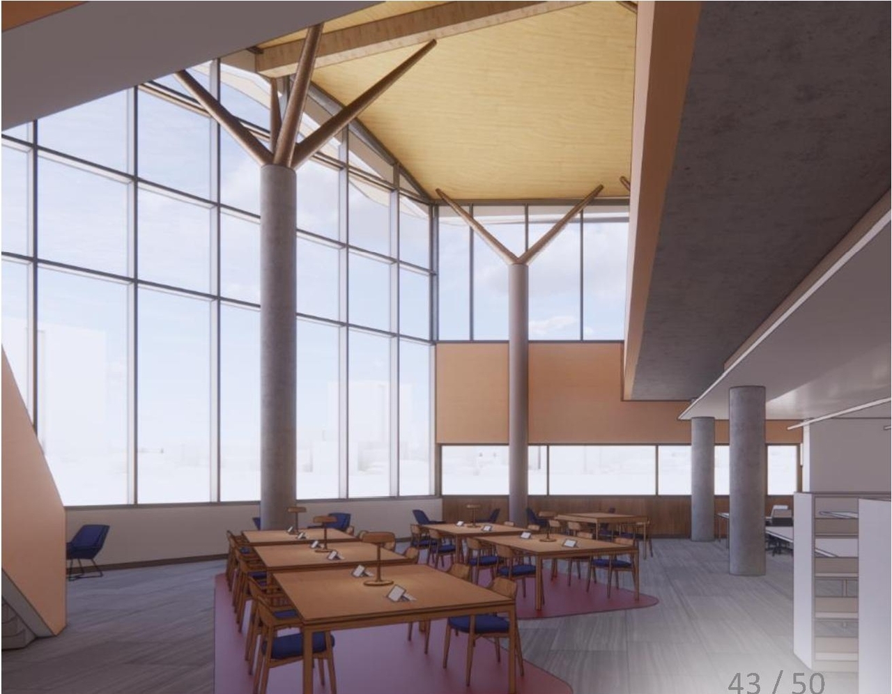 Rendering of building from page 43 of the file '2020-08-05 - Joint Design Review Panel - August 5 - Design Brief FR - D07-12-20-0077'