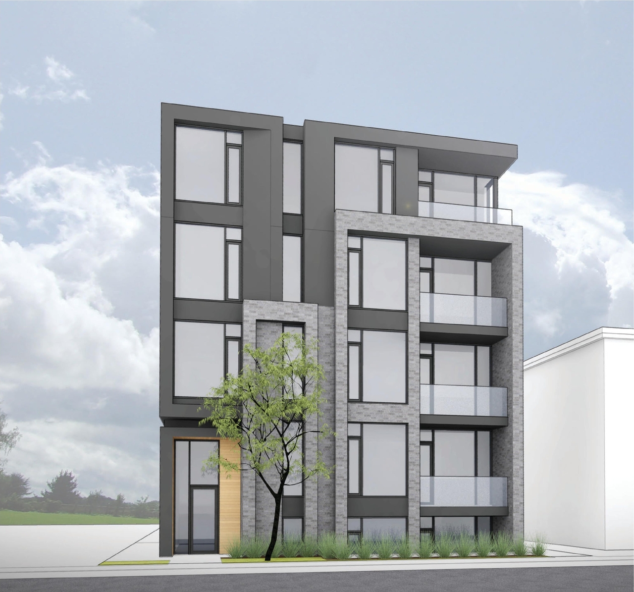 Rendering of building from page 15 of the file '2020-11-04 - Design Brief - D07-12-20-0142'