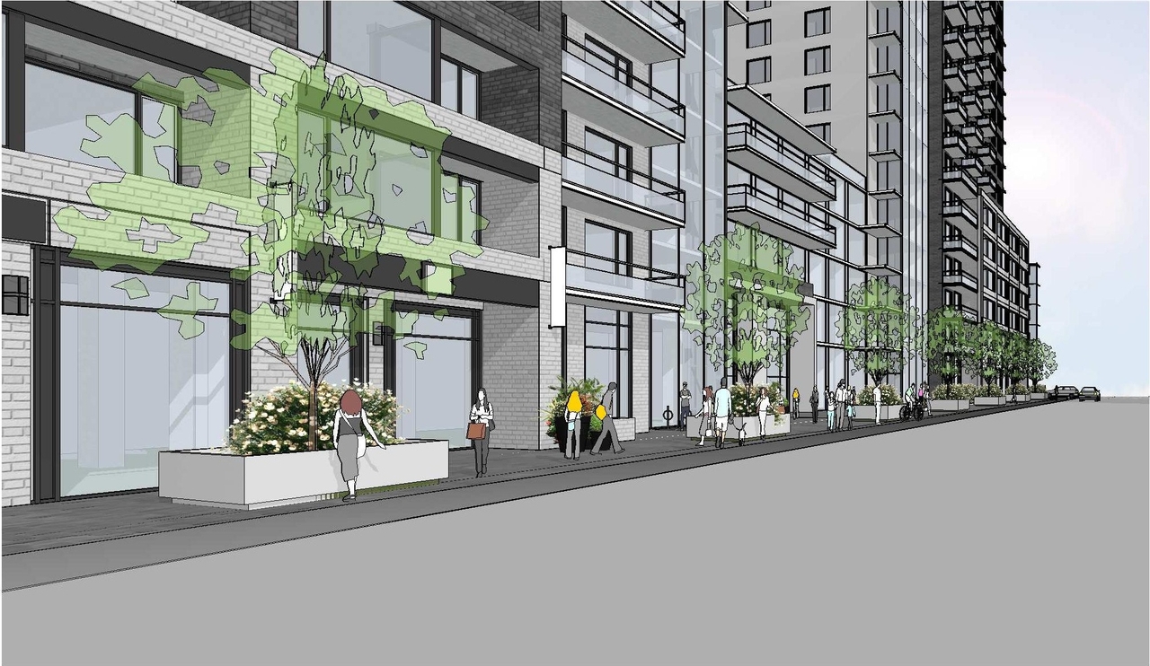 Rendering of building from page 17 of the file 'December 2020 - Urban Design Review Package - D07-12-20-0146'