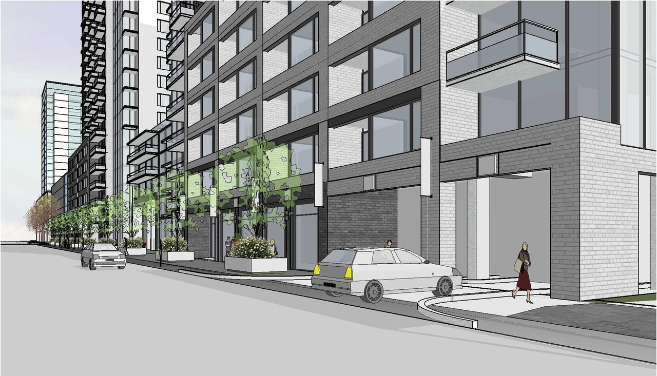 Rendering of building from page 17 of the file 'December 2020 - Urban Design Review Package - D07-12-20-0146'