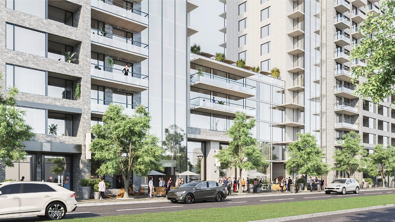 Rendering of building from page 19 of the file 'December 2020 - Urban Design Review Package - D07-12-20-0146'