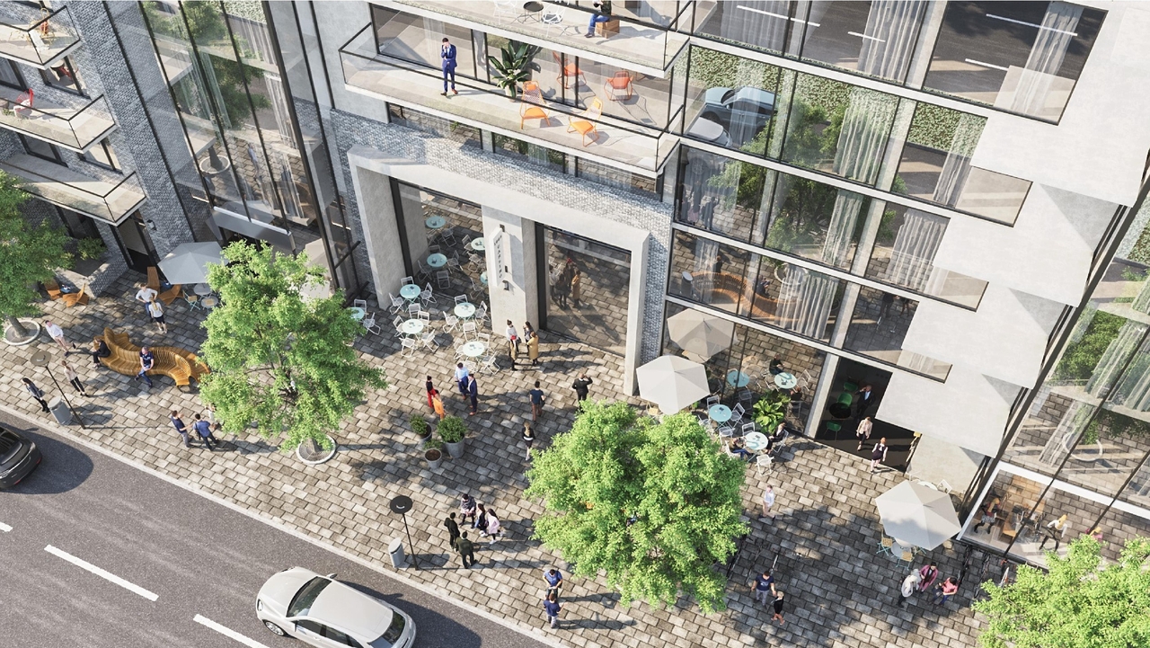 Rendering of building from page 21 of the file 'December 2020 - Urban Design Review Package - D07-12-20-0146'