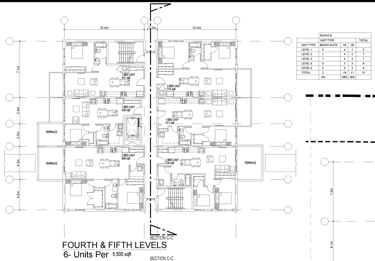 Construction site plan for project from page 1 of the file '2021-04-26 - Floor Plans and Front Elevation Plan - D07-12-20-0164'