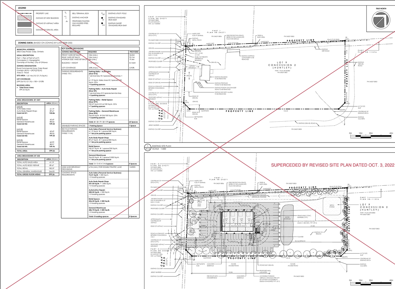 Construction site plan for project from page 2 of the file '2022-10-13 - Updated Floor Plans & Elevations - D07-12-21-0004'