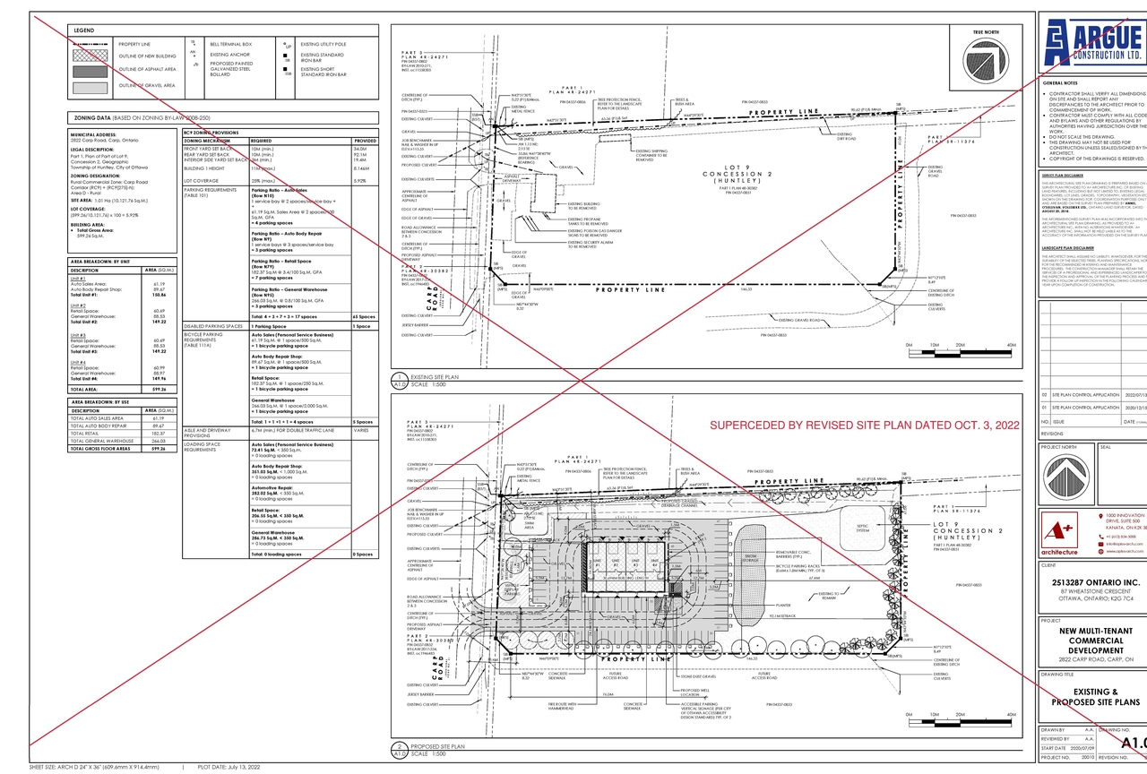 Construction site plan for project from page 2 of the file '2022-10-13 - Updated Floor Plans & Elevations - D07-12-21-0004'