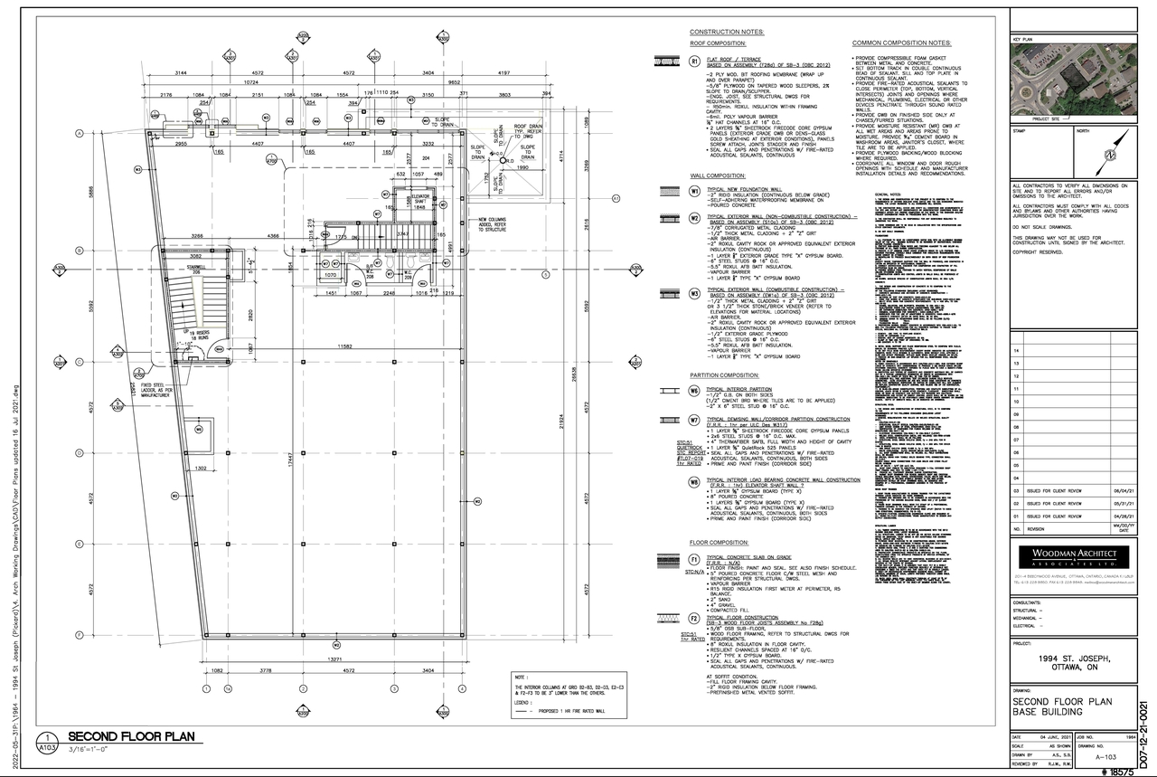 Construction site plan for project from page 1 of the file '2023-03-28 - Second Floor Plan - D07-12-21-0021'