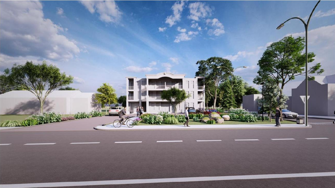 Rendering of building from page 14 of the file '2023-01-06 - Design Brief - D07-12-21-0024'