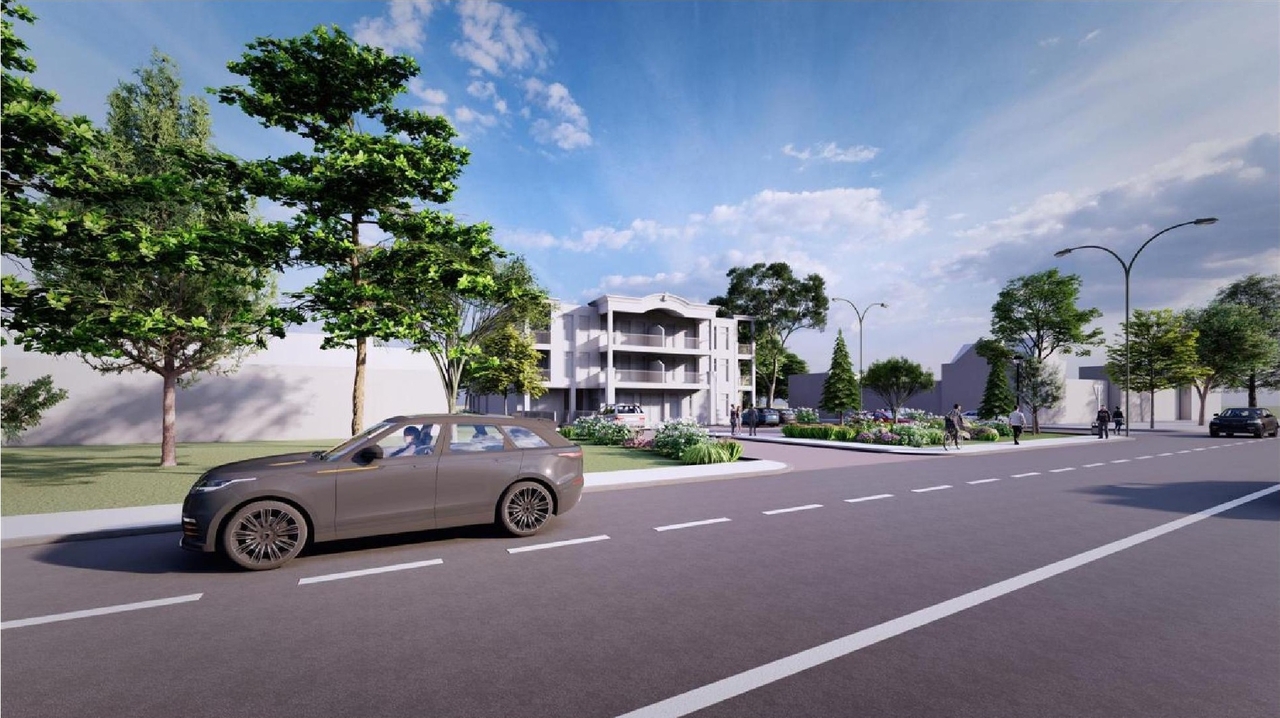 Rendering of building from page 14 of the file '2023-01-06 - Design Brief - D07-12-21-0024'