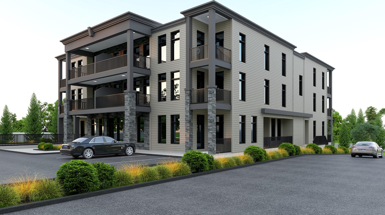 Rendering of building from page 1 of the file '2023-07-21 - Exterior Renders - D07-12-21-0024'