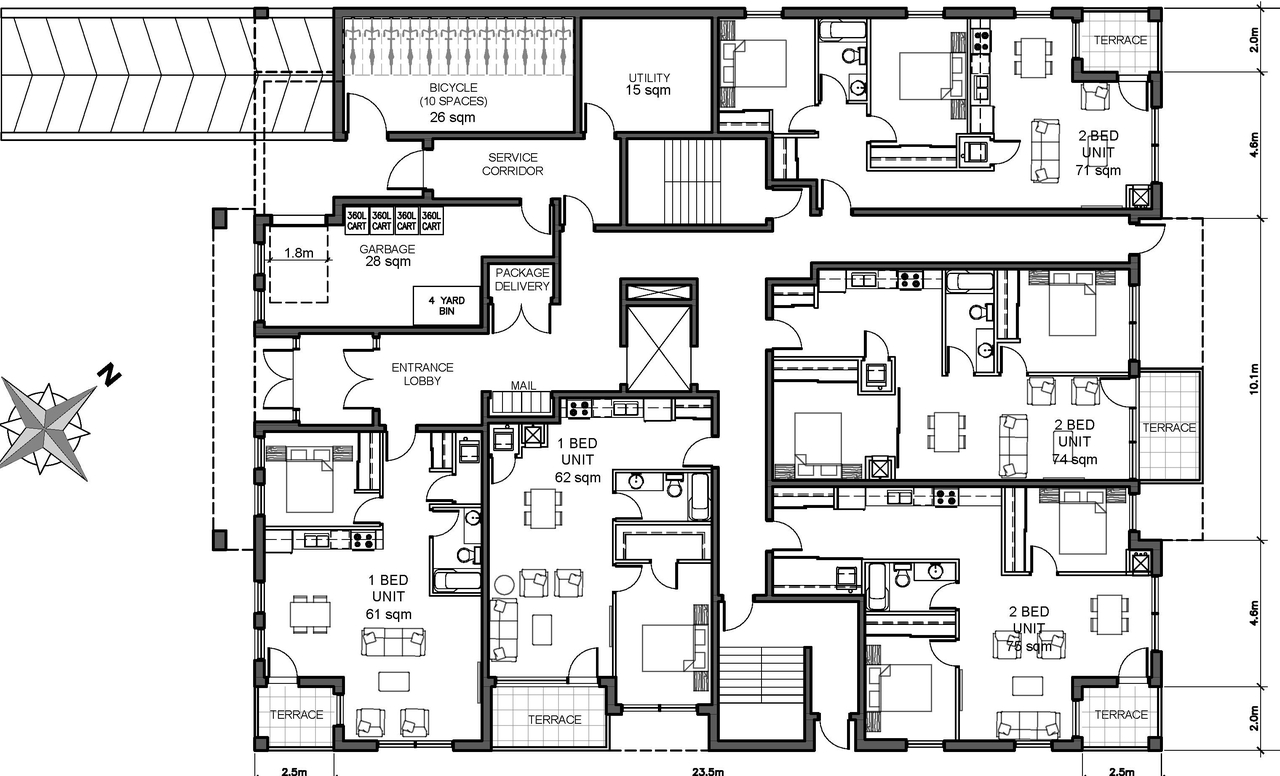 Construction site plan for project from page 1 of the file '2022-01-07 - Floor Plans - D07-12-21-0024'