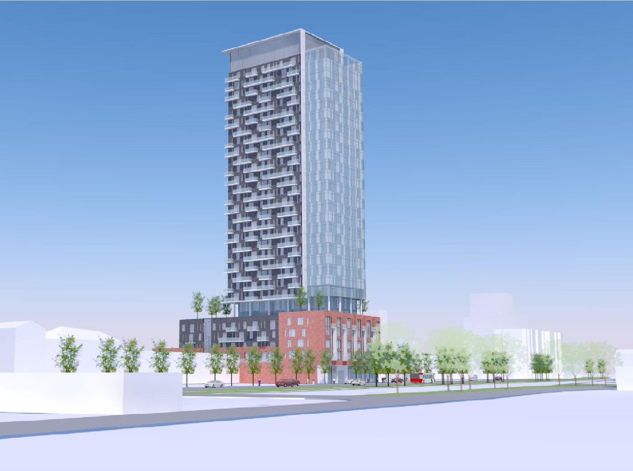 Rendering of building from page 1 of the file '2021-04-07 - Planning Rationale and Design Brief - D07-12-21-0037'