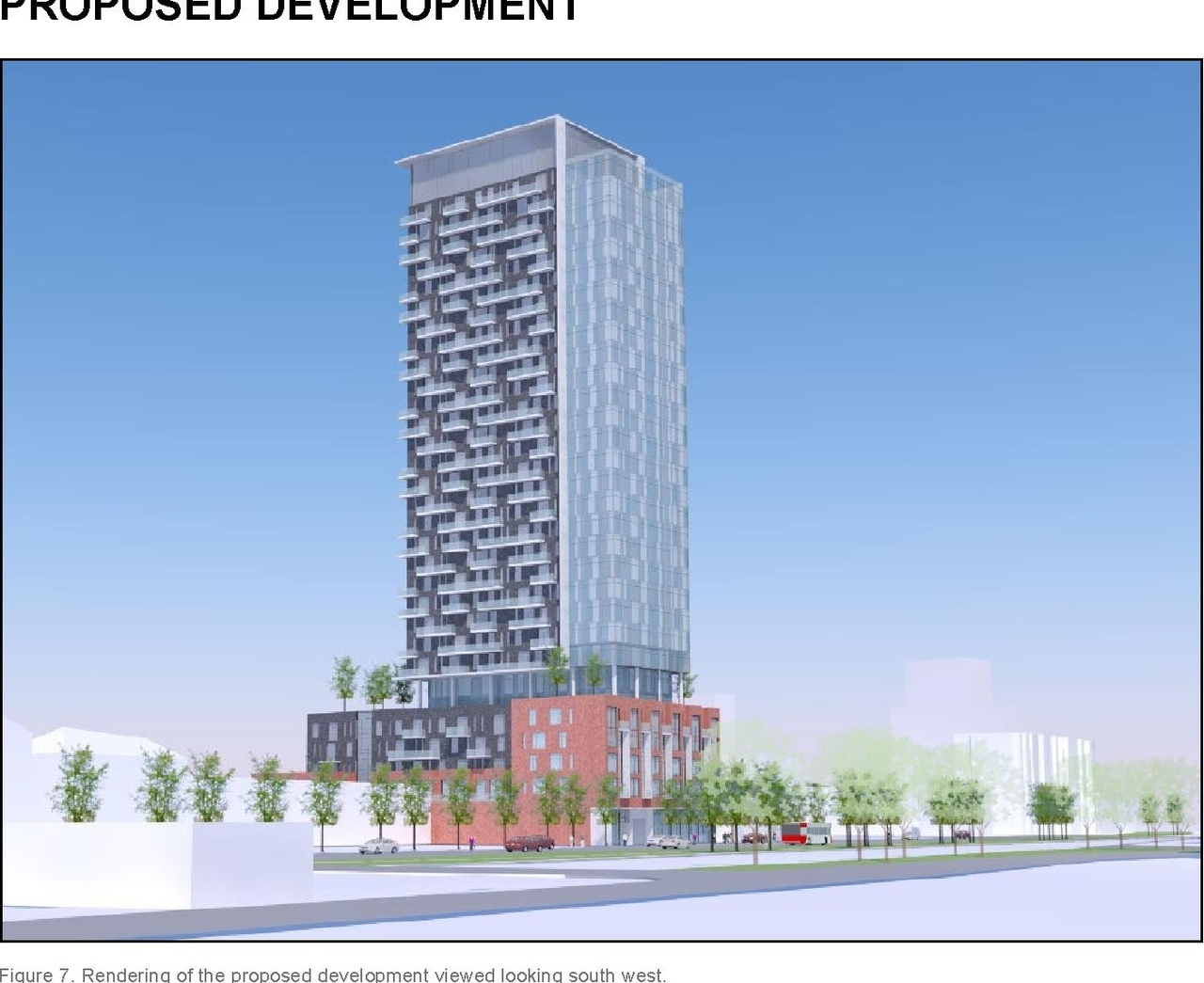Rendering of building from page 9 of the file '2021-04-07 - Planning Rationale and Design Brief - D07-12-21-0037'