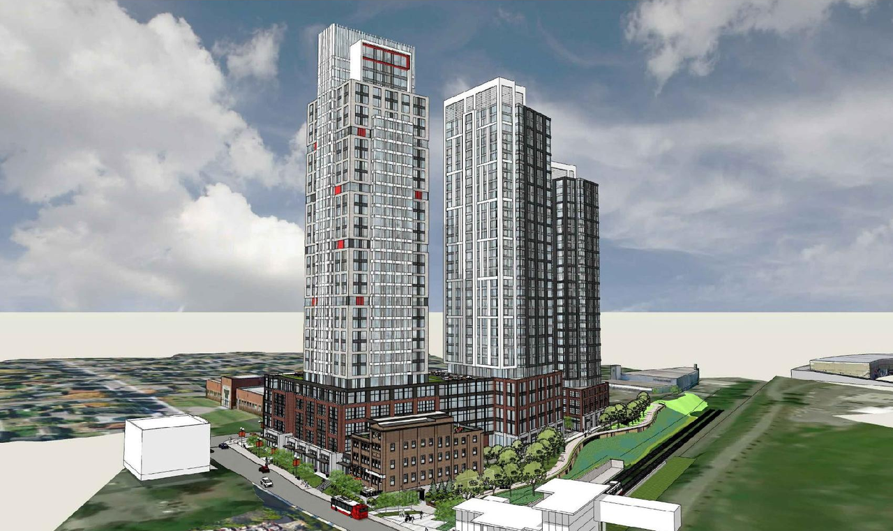 Rendering of building from page 1 of the file '2021-04-26 - Planning Rationale and Design Brief - D07-12-21-0053'