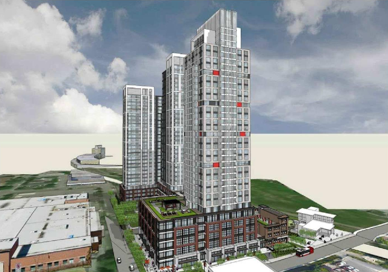 Rendering of building from page 10 of the file '2021-04-26 - Planning Rationale and Design Brief - D07-12-21-0053'