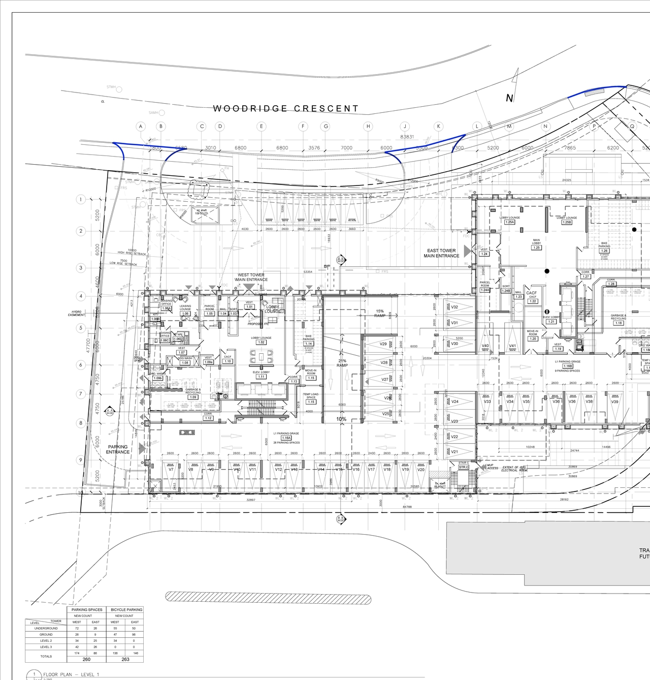 Construction site plan for project from page 3 of the file '2021-08-09 - Site Plan,Floor Plans and Building Sections - D07-12-21-0057'