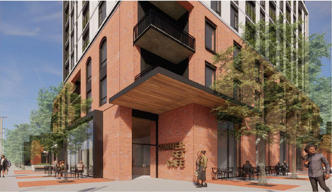 Rendering of building from page 13 of the file '2021-05-20 - Planning Rationale and Design Brief - D07-12-21-0065'