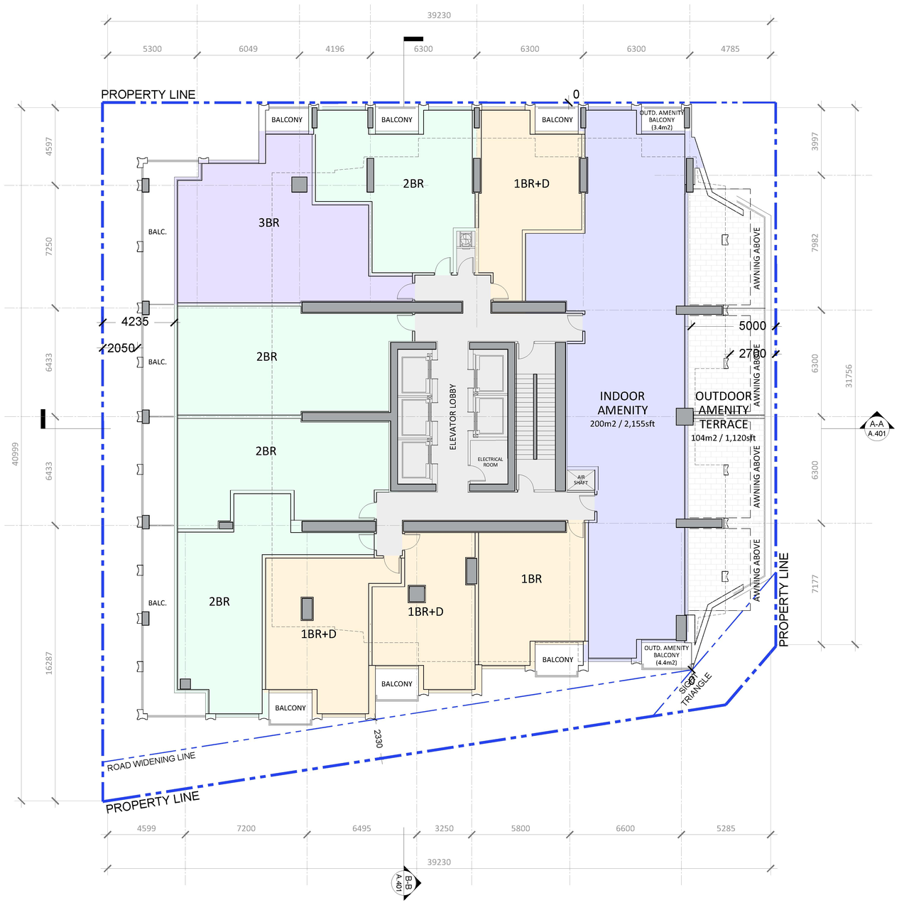 Floor plan for project from page 14 of the file '2023-05-05 - Statistics, Floor, Sections, Elevations, Views Plans - D07-12-21-0067'