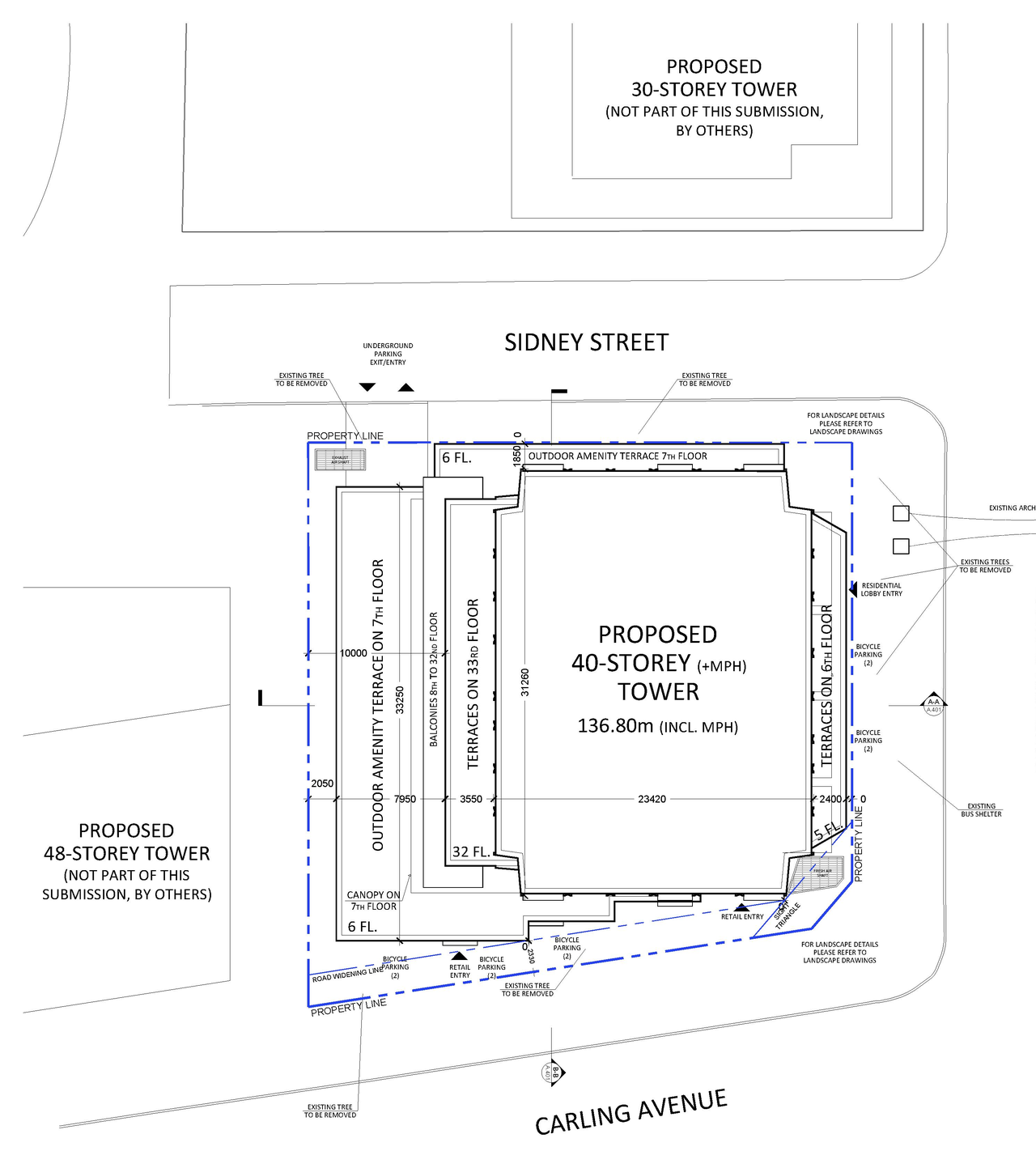 Construction site plan for project from page 5 of the file '2023-05-05 - Statistics, Floor, Sections, Elevations, Views Plans - D07-12-21-0067'